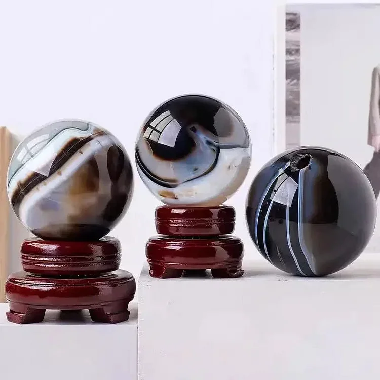 AAA Natural Polished Black Onyx Sphere | Root Chakra Meditation Tool