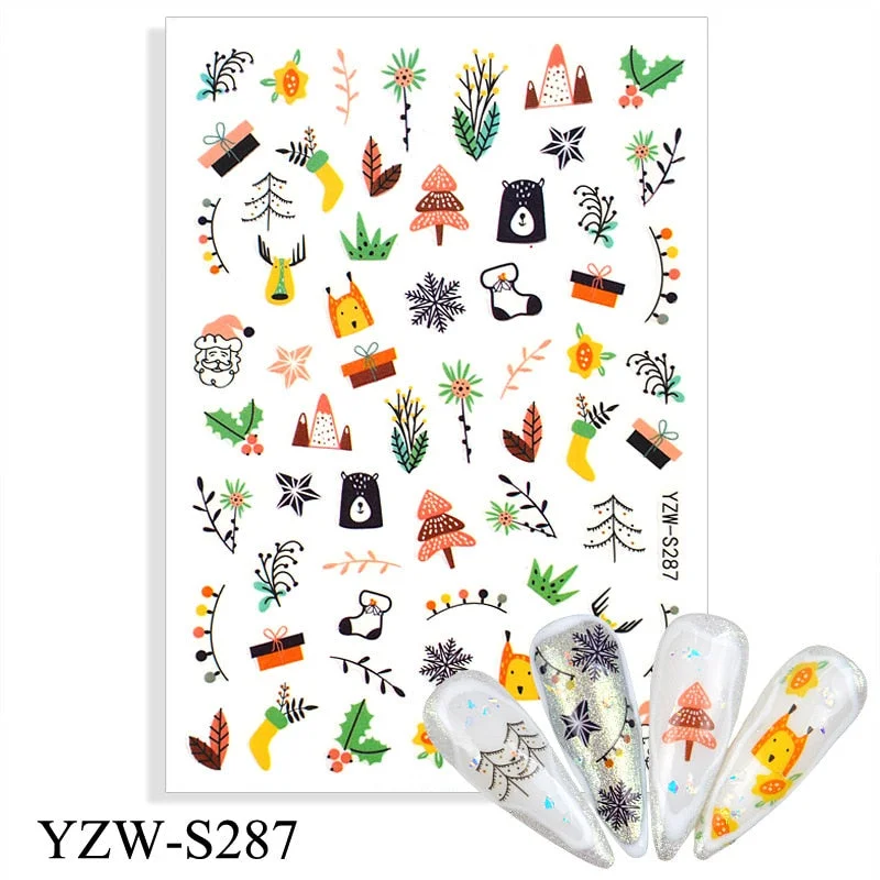 1pcs Autumn Winter Nail Sticker Robin Snow Flower New Year Halloween Christmas 3D Decals Nail Art Design Decor Accessories-Nail Inspo