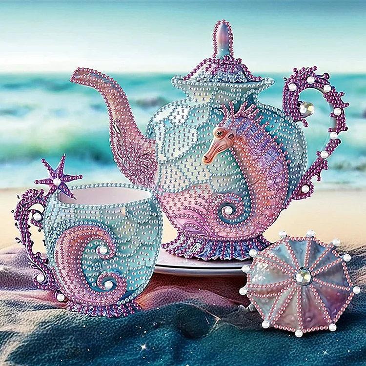 Beach Shell Tea Sets 30*30cm (Canvas) Special Shaped Drill Diamond Painting gbfke
