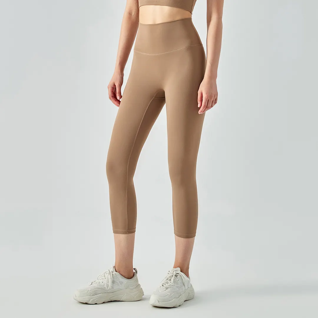 Hergymclothing Cocoa no camel toe high waist buttery soft brushed stretchy yoga capri leggings online shopping