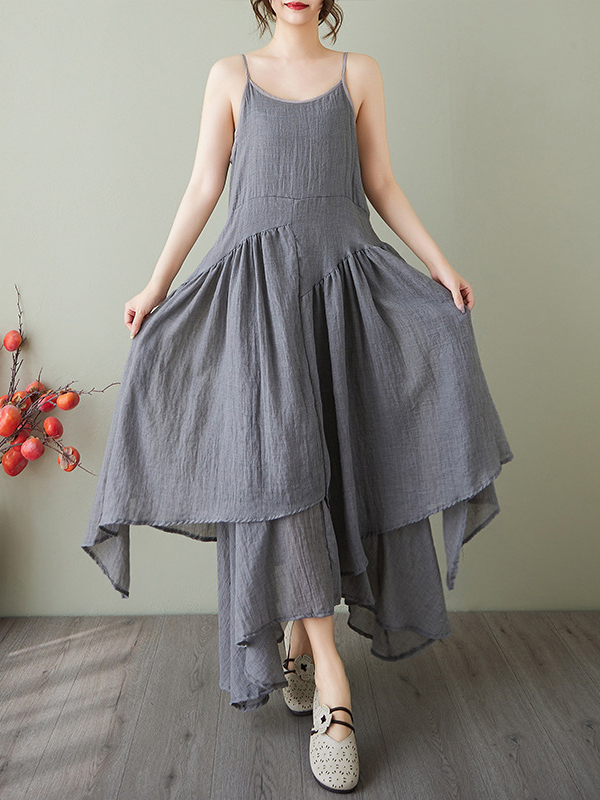 Spaghetti Strap Asymmetrical Tiered Hem Maxi Dress