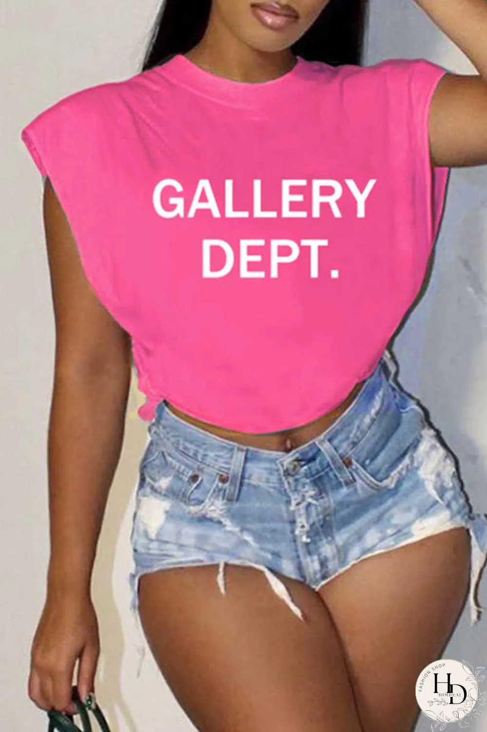 Pink Casual Street Print Letter O Neck T-Shirts