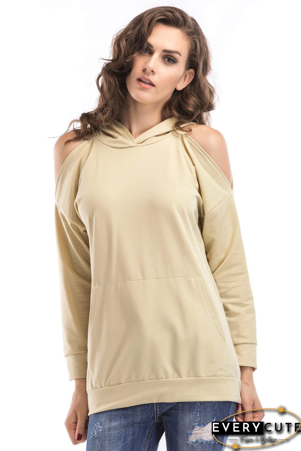 Solid Off-the-shoulder Pullover Sweatshirt