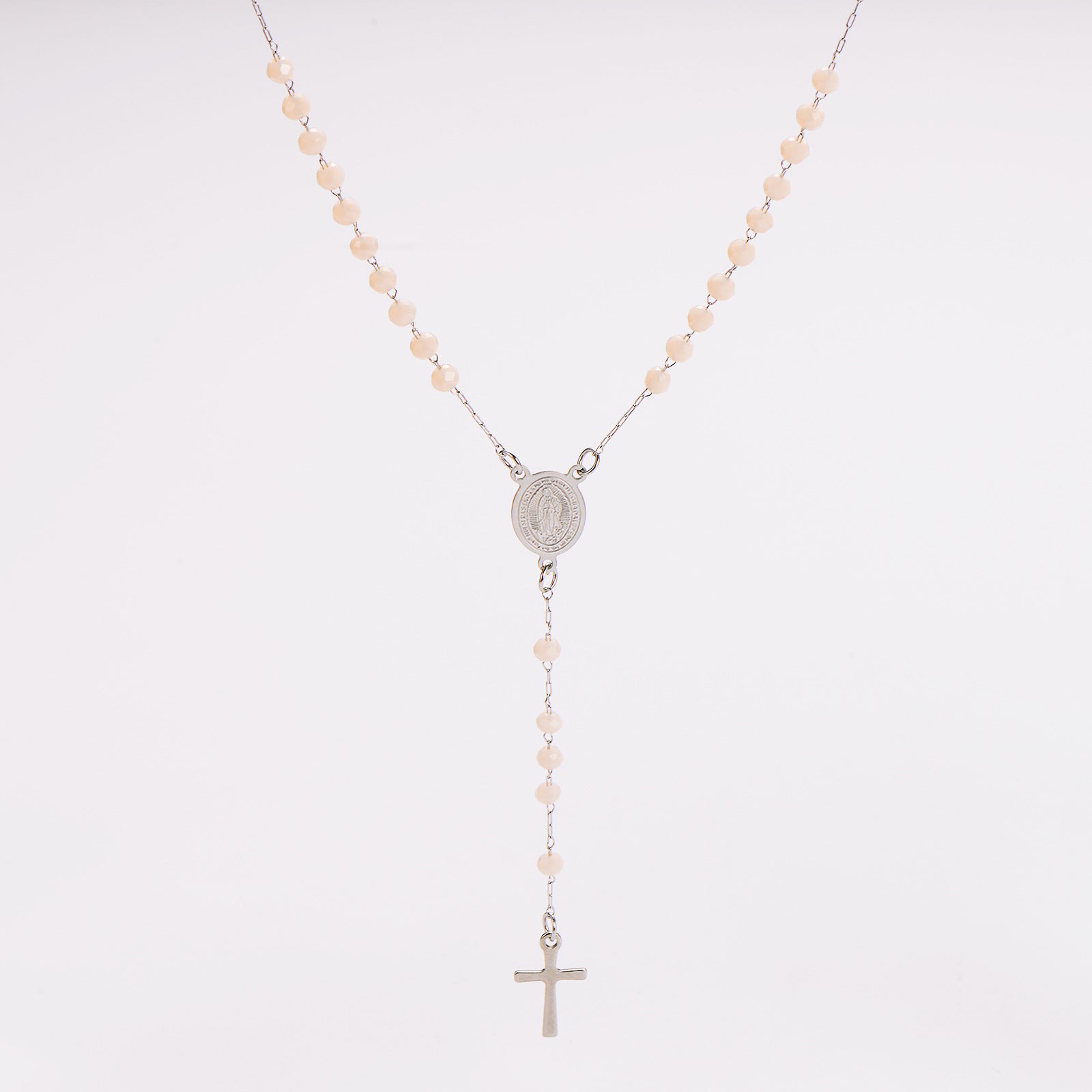 Aml Dopamine Color Crystal Beads Double-Sided Catholic Saint Benedict Portrait + Holy Medal Stainless Steel Long Necklace