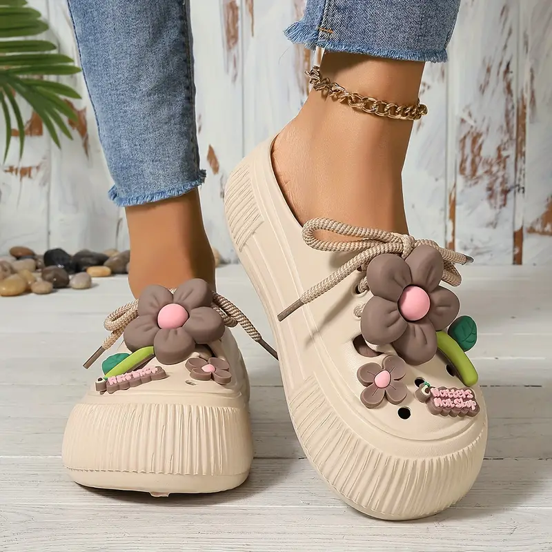 womens flower decor clogs casual hollow out design garden shoes comfortable slip on details 1