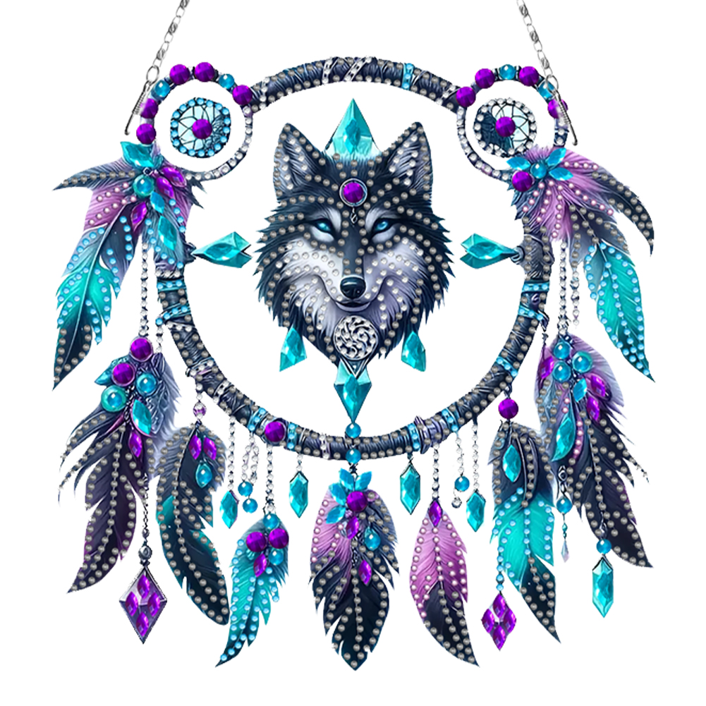 Wolf Dream Catcher DIY Diamond Painting Pendant for Home Wall Window Decor