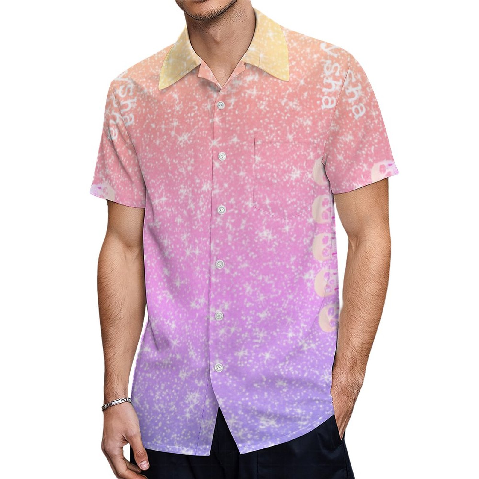 Skull Head Elegant Purple Pink Girly Glitter Hawaiian Shirt Mens Button Down Tropical Hawaii Beach Shirts