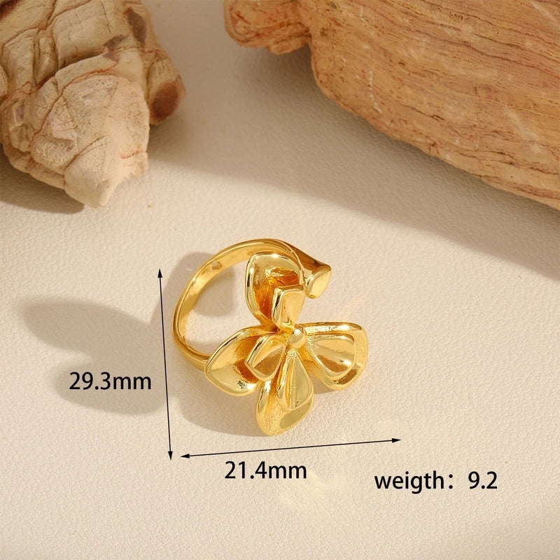 Elegant Flower Butterfly Copper 18K Gold Plated Plating Open Rings