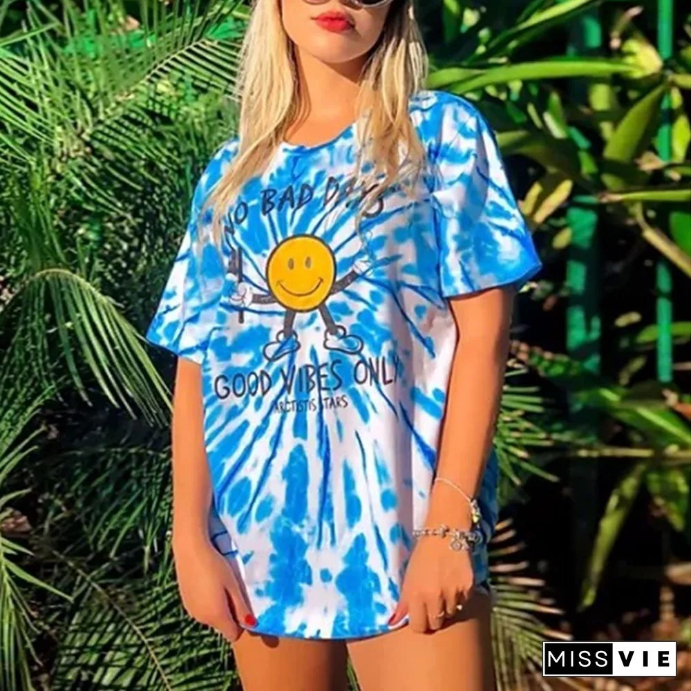 Vintage Tie-Dye Printed Short Sleeve T-Shirts