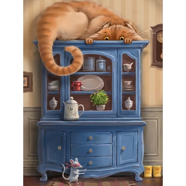 Mouse And Cat Hide And Seek 30*40CM(Canvas) Full Round Drill Diamond Painting gbfke