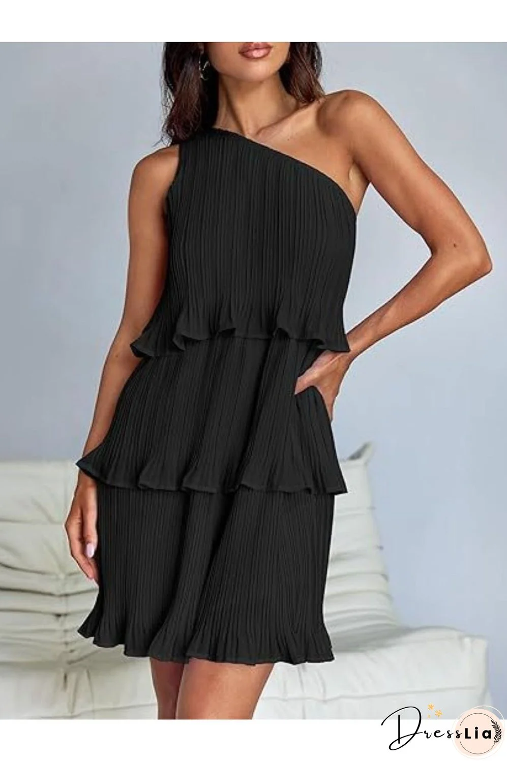 Layered Single Shoulder Mini Dress