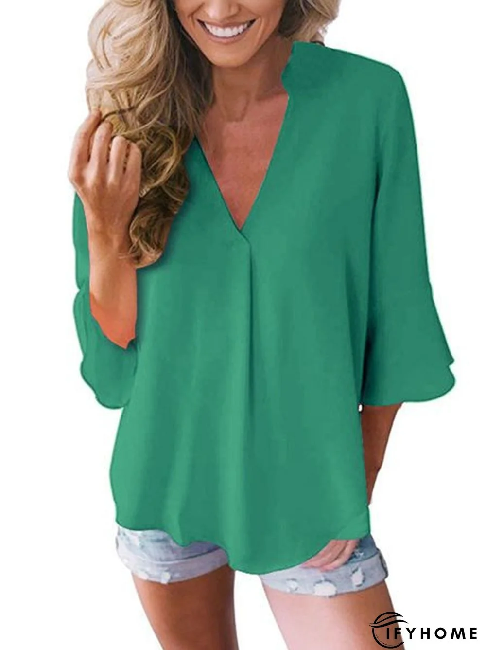 Women 3/4 Sleeve Summer Casual V-neck Tunic Top | IFYHOME