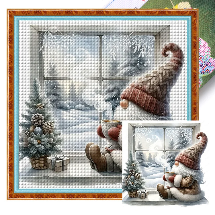 【Yishu Brand】Gnome By The Window In Winter 11CT Stamped Cross Stitch 40*40CM