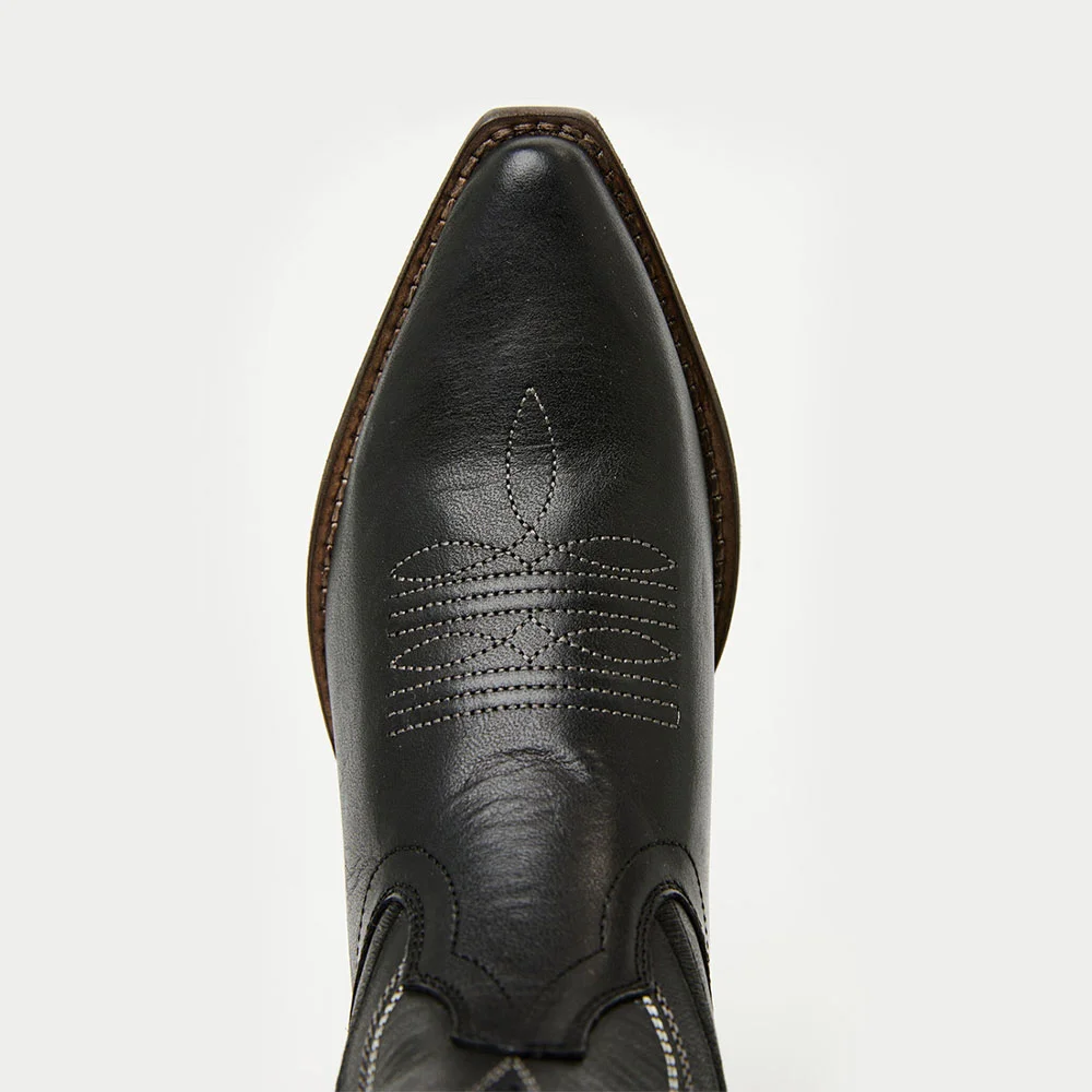 Black Lace-Up Block Heel Knee High Embroidered Cowgirl Boots