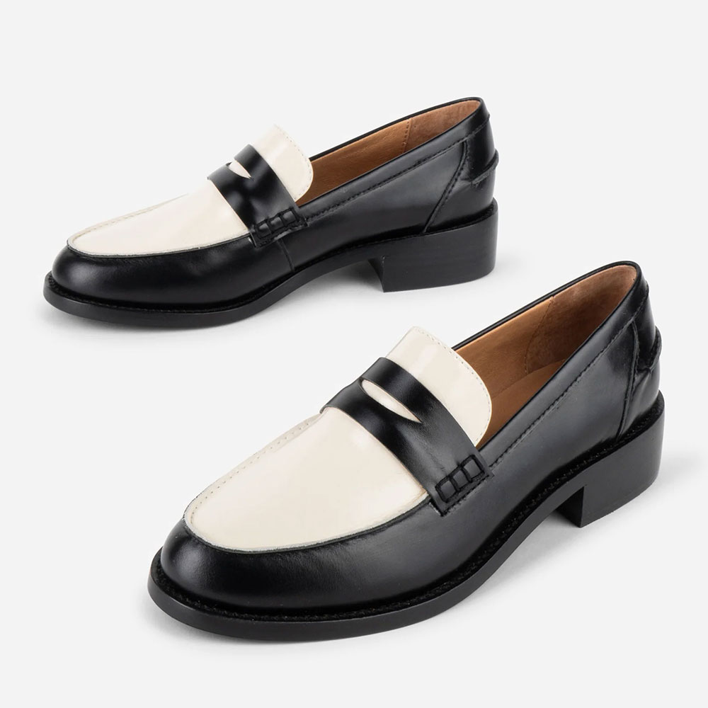 Black and White Round Toe Office Low Heel Penny Loafers Women Nicepairs
