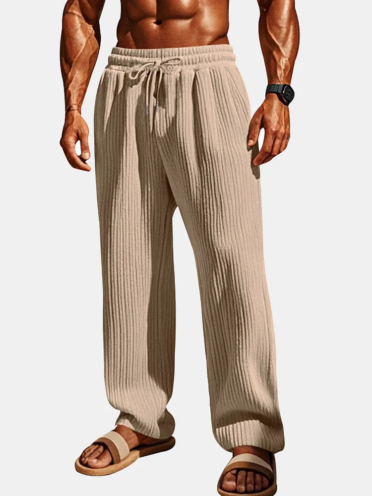 Men's Daily Solid Color Vertical Strip Casual Trousers