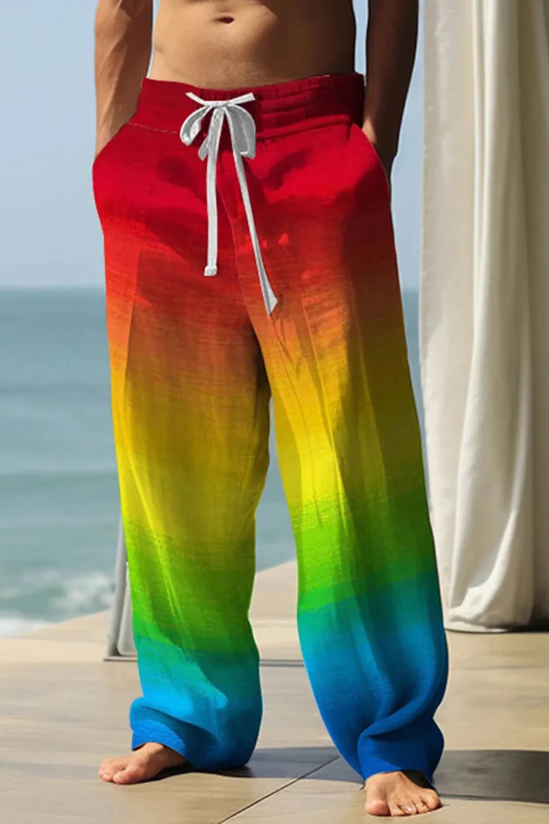 Rainbow Gradient Print Drawstring Wide Leg Pants