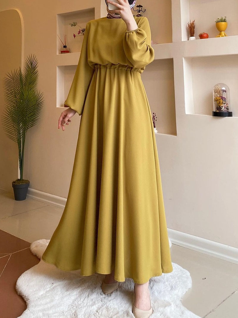 Simple Round Neck Solid Color High Waist Dress | Oxredo Shop Ramadan Sale