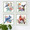 (US Only)4pcs Full Embroidery Cotton Thread 18CT Printed Flower Bird Cross Stitch 20x20cm