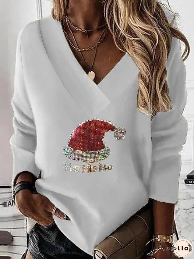 Women's Sweatshirt Streetwear Graphic Christmas V Neck Long Sleeve
