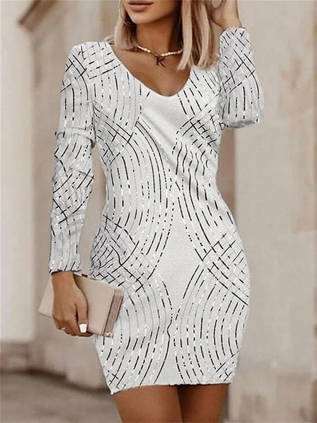 Women's Work Dress Bodycon Sheath Dress Mini Dress Pink Light Grey Dark Blue Long Sleeve Leaf Print Winter Fall Spring V Neck Fashion Office Date 2023 S M L XL XXL 3XL | IFYHOME