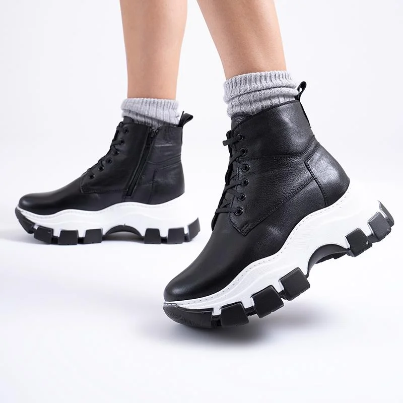 Callizio Women Genuine Leather 2021 Sports Shoes Laced Platform Heel Comfortable Fashionable Boots Sneakers Winter Female