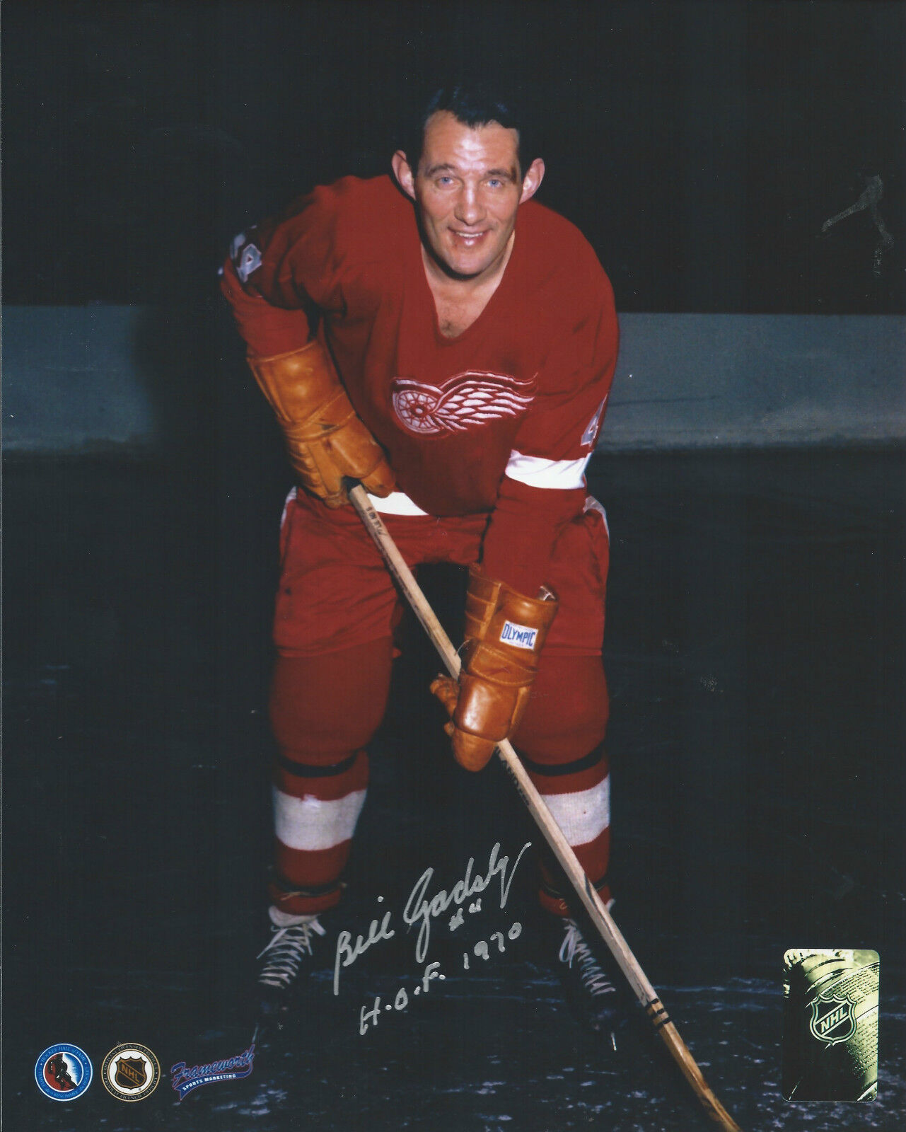 GFA Detroit Red Wings * BILL GADSBY * Signed 8x10 Photo Poster painting AD1 COA