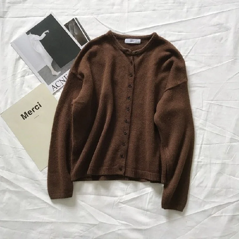 Autumn Winter New Long Sleeve Cardigan Sweater For Women O-neck Knitted Cardigan Sweater Loose Casual Woman Sweaters Vests 10325