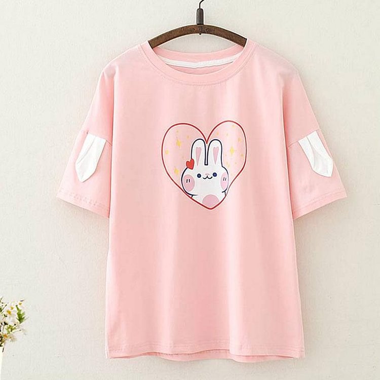 Bunny Love Heart Print T-Shirt - Modakawa Modakawa