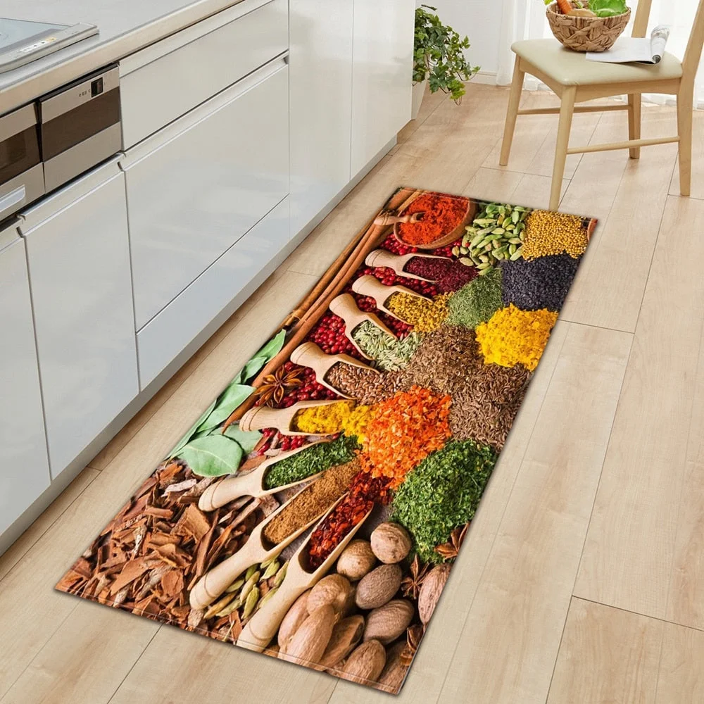 Seasoning Pattern Kitchen Floor Mat Home Entrance Doormat Bedroom Living Room Decoration Long Carpet Hallway Bath Anti-Slip Rugs
