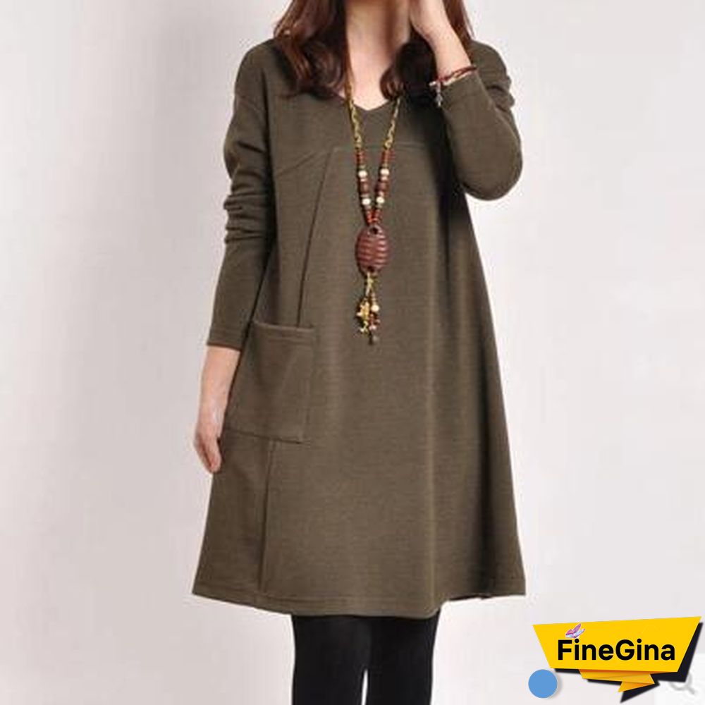 Zanzea Women V Neck Long Sleeve Casual Loose Tops Shirt Jumper Dress Plus Size