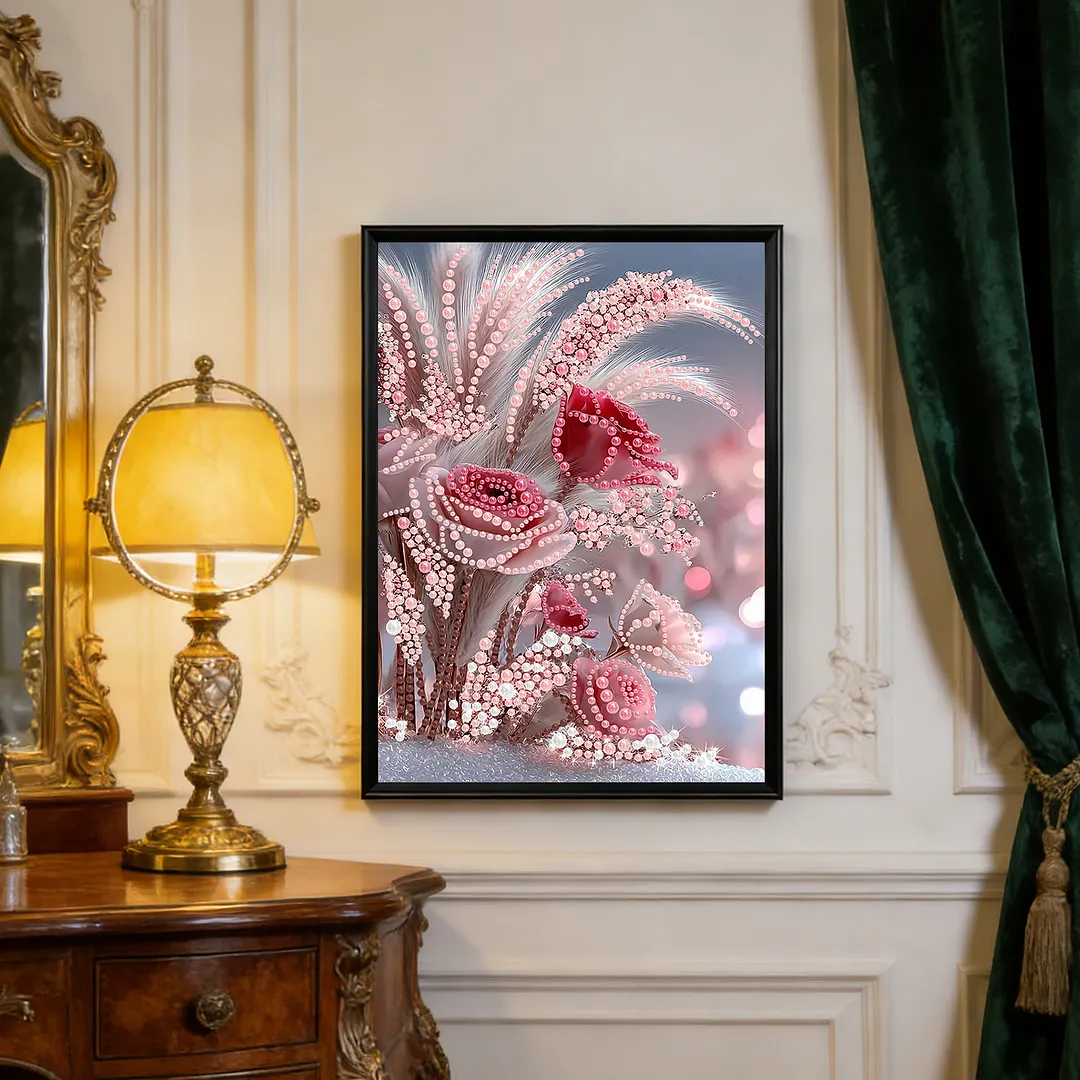 Pearl Painting Kit for Adults Pink Rose 11.81x15.75in
