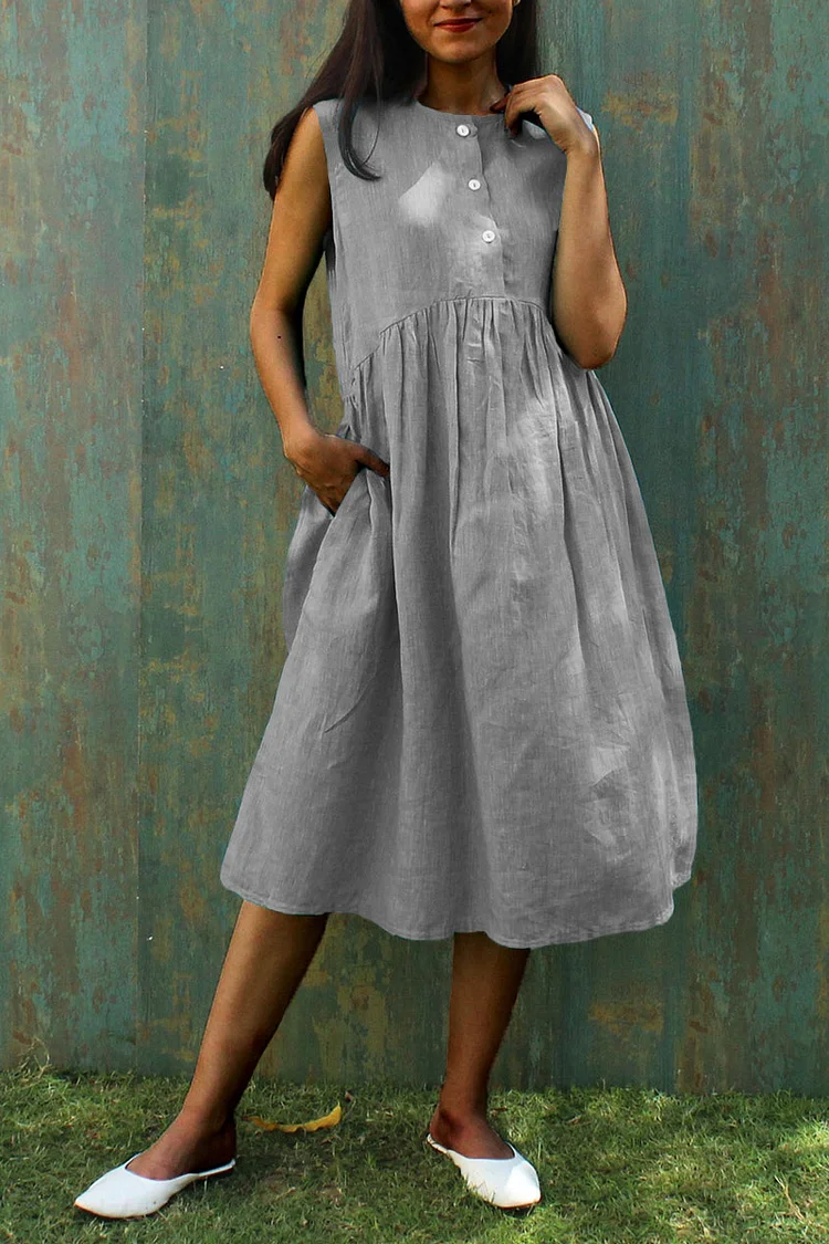 Linen Sleeveless Tunic Dress