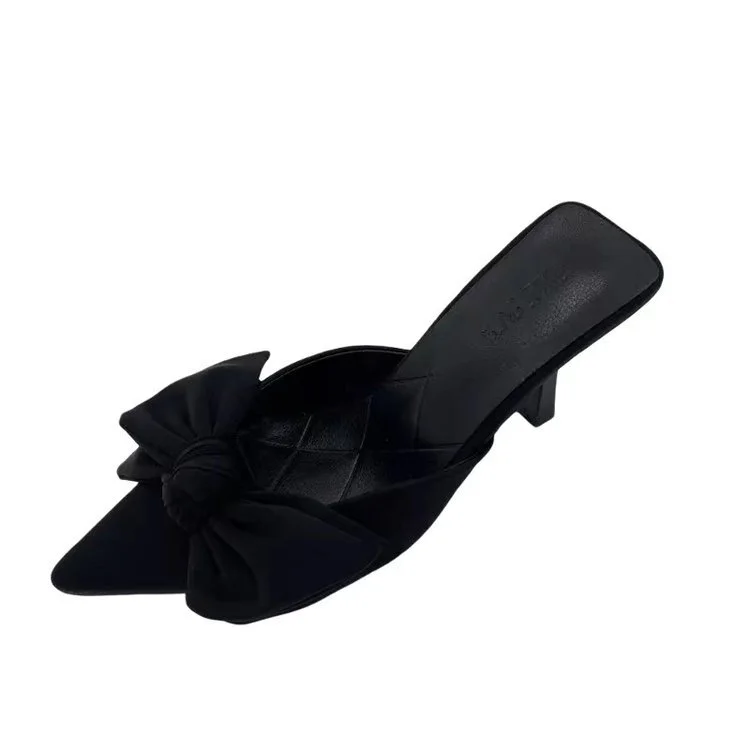 Churchf Churchf Size Pointed Head High With Slippers Female Summer New Fashion With Bow Cloth Face Wearing Slippers Female