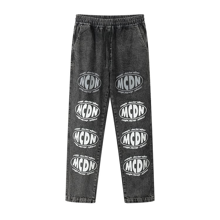 Letter Printed Jeans Men plus Size Retro Sports Trousers Straight Pants Men's Clothing Straight Men Denim Pants
