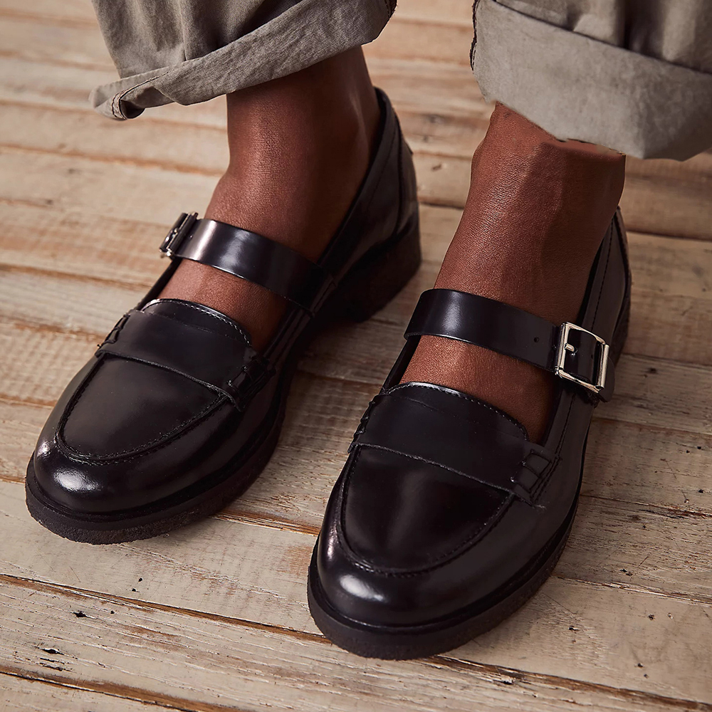 Black Round Toe Oxford Shoes Leather Daily Flats