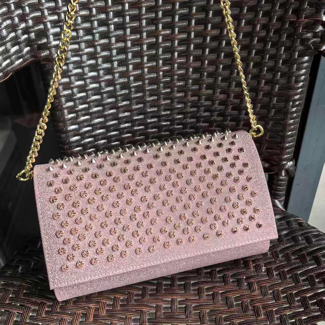 Red bottom lining square rivet wallet pink handbag-MERUMOTE