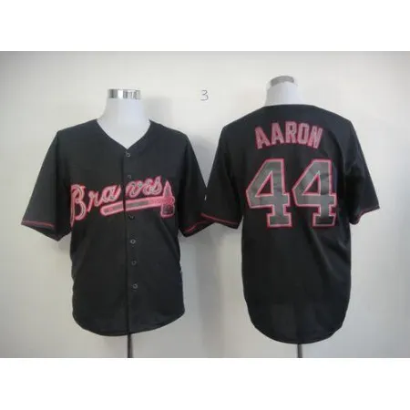 Braves #44 Hank Aaron Black Fashion Stitched MLB Jersey