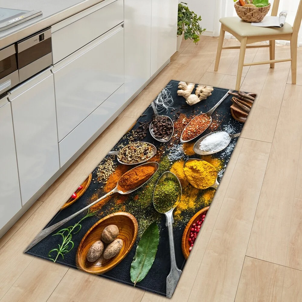 Seasoning Pattern Kitchen Floor Mat Home Entrance Doormat Bedroom Living Room Decoration Long Carpet Hallway Bath Anti-Slip Rugs