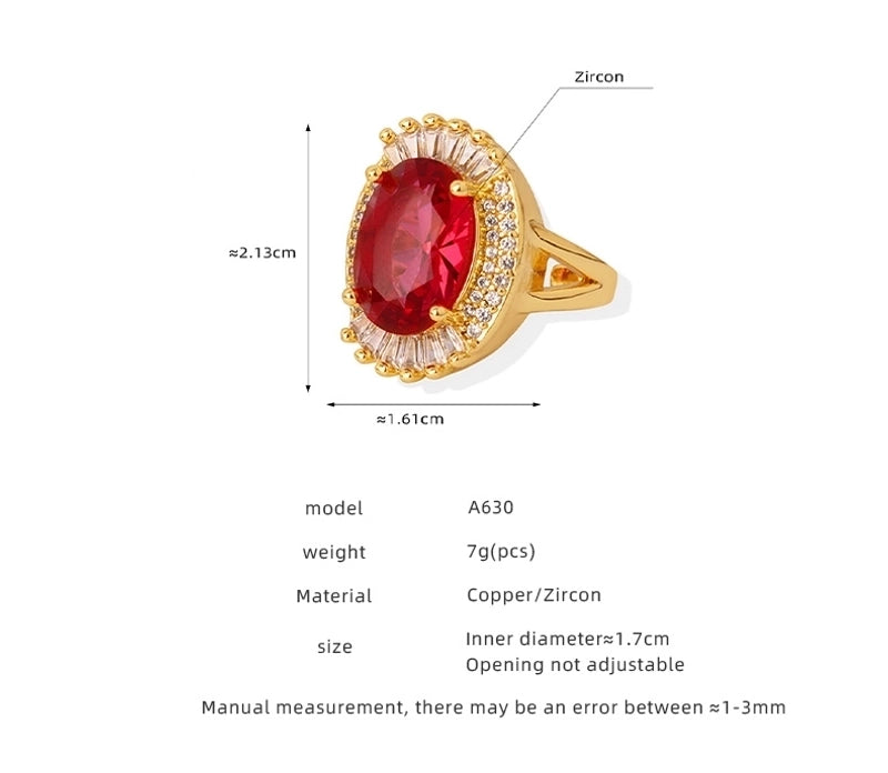 Elegant Minimalist Oval Copper Plating Inlay Zircon 18k Gold Plated Rings