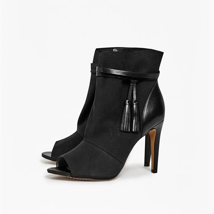 Bottines à talons aiguilles avec franges noires Flusfy