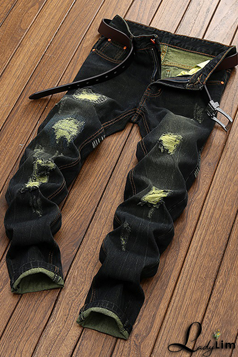 Blue Street Patchwork Tassel Ripped Make Old Bottoms