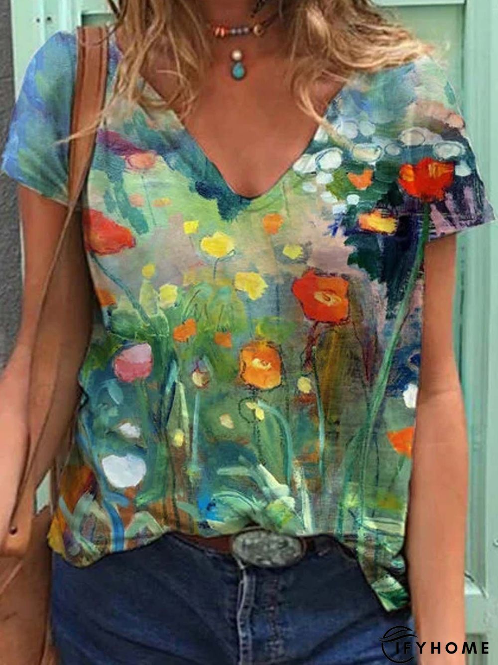 Short Sleeve Casual V Neck T-shirt | IFYHOME