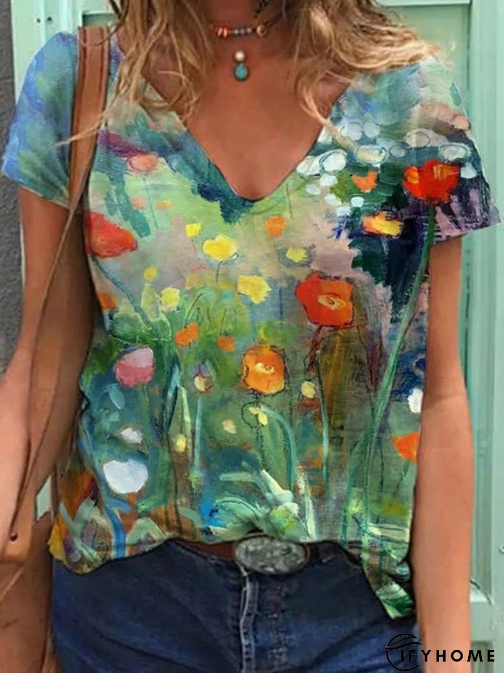 Short Sleeve Casual V Neck T-shirt | IFYHOME