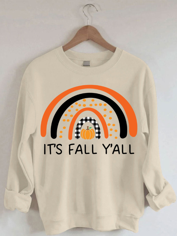 Women's It's Fall Y'all Rainbow Funny Festival Letter Quotes Print Sweatshirt