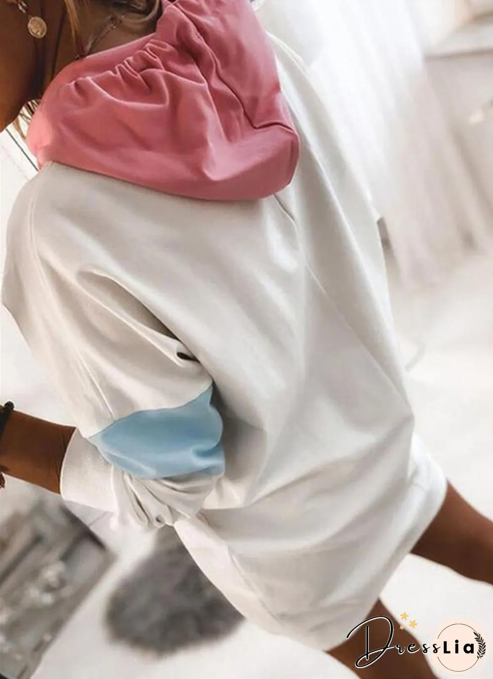 New Winter Womens Fashion Warm Loose Pullover Dress Long Sleeve Hoodies Color Block Mini