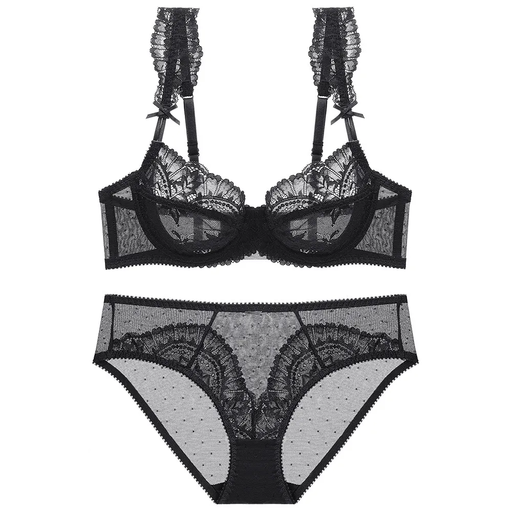 Churchf Lace Sexy Lingerie Set Large-Size Transparent Bra Large Bra Small Side Non-Slip Lady Bra Set