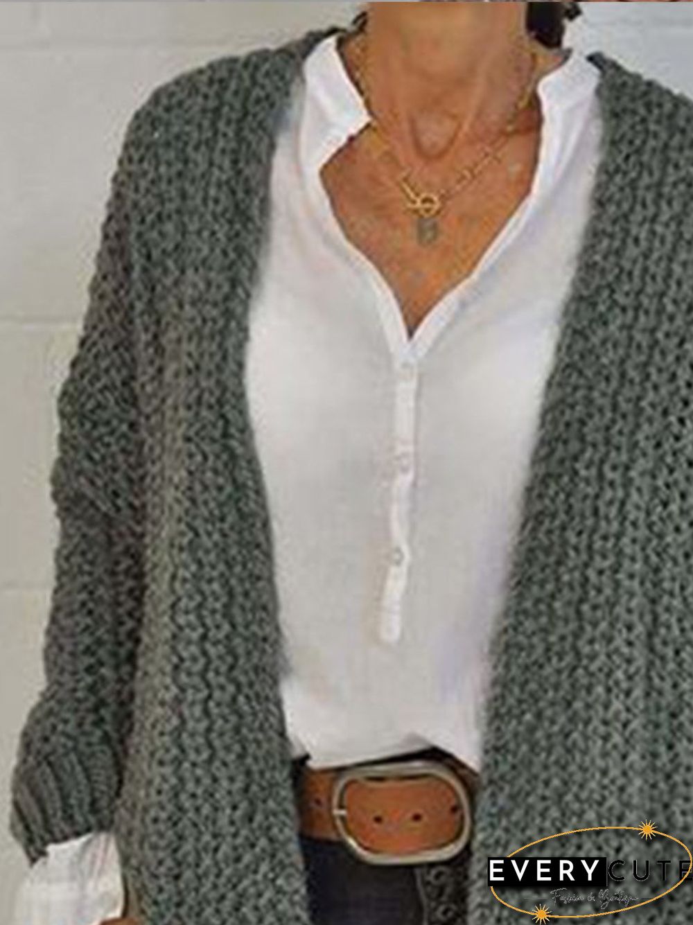 Long Sleeve V Neck Plain Sweater coat