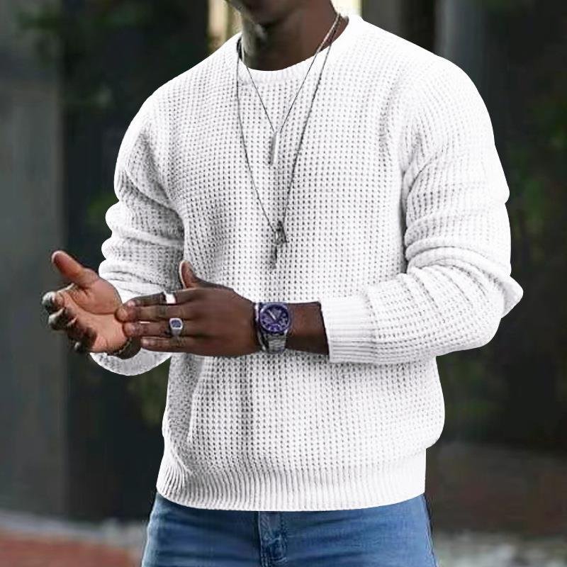 Men's Solid Waffle Crew Neck Pullover Knit