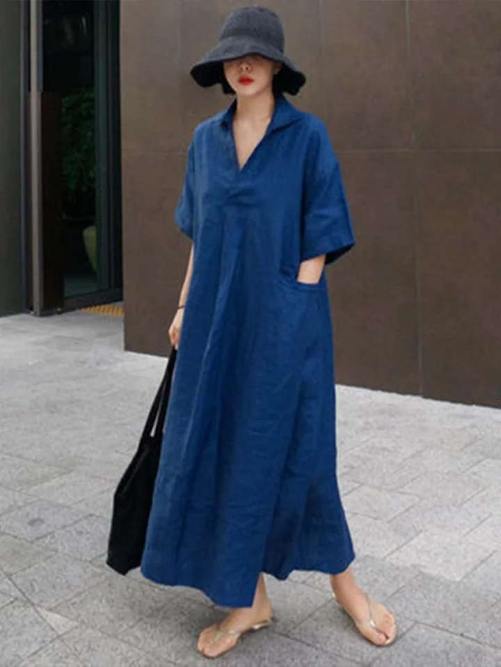 Women Solid Loose Maxi Dress with Pockets